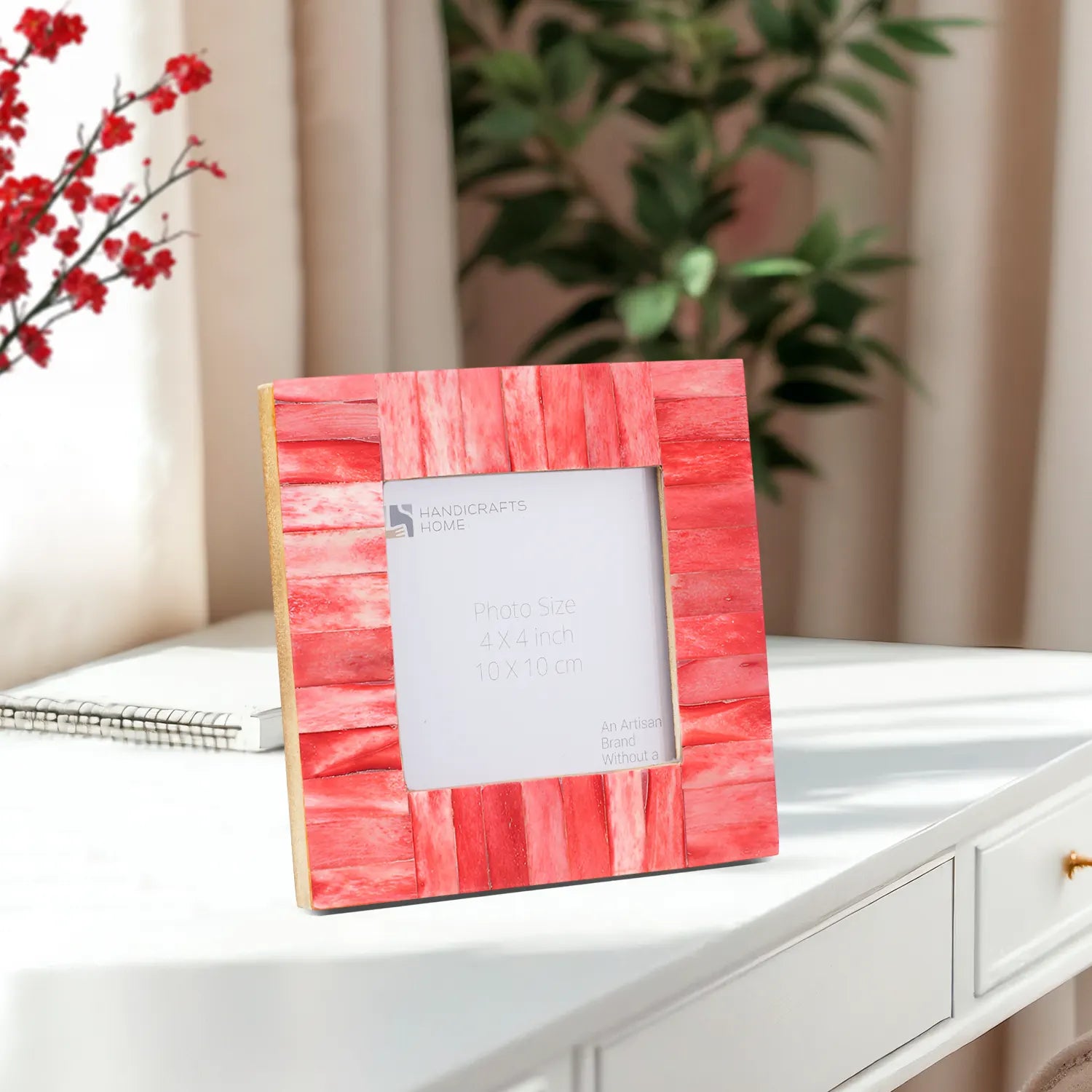 Square Baby Picture Frame Classic Pattern Bone Inlay – Red,4x4