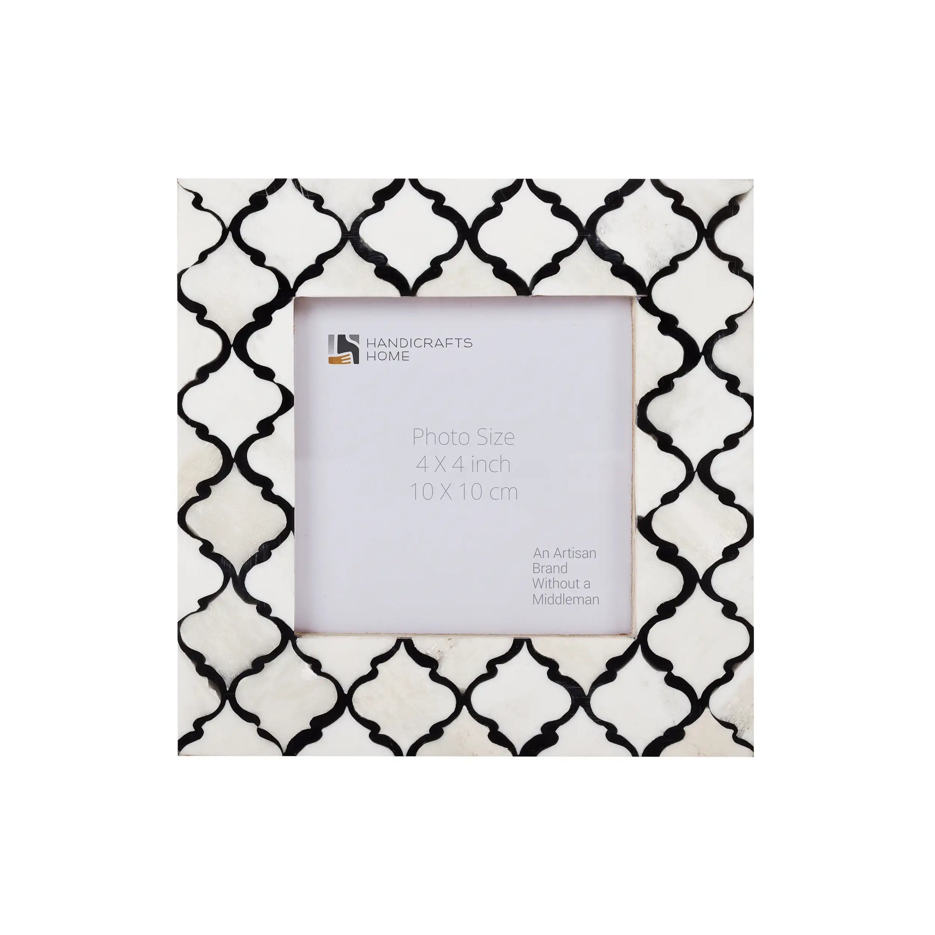 Square Baby Picture Frames Moroccan Pattern Bone & Resin Inlay 4x4 Inch, Black