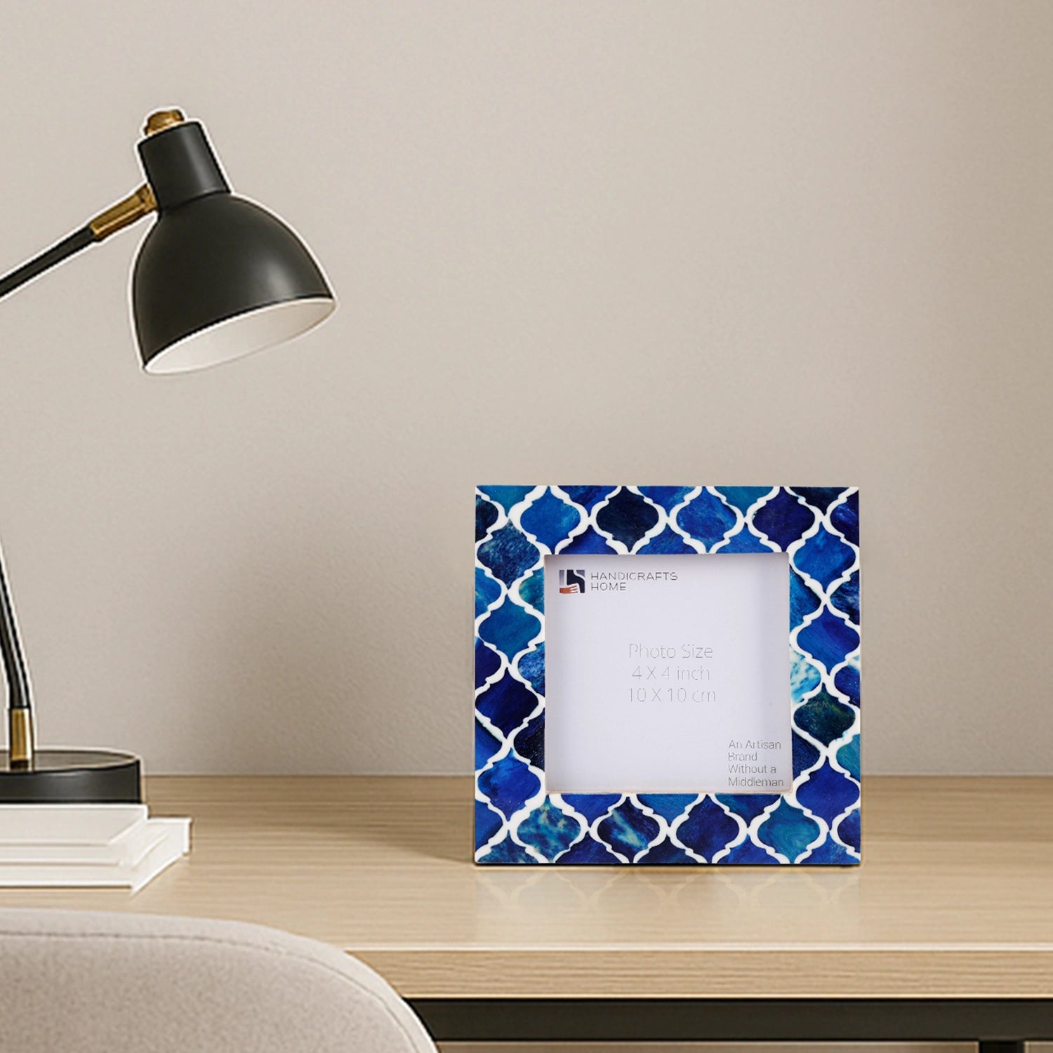 Square Baby Picture Frames Moroccan Pattern Bone & Resin Inlay4x4 Inch, Blue