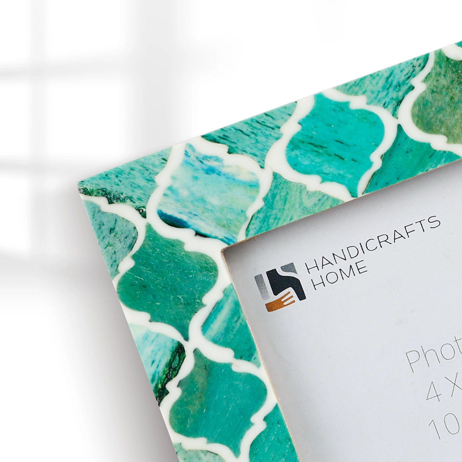 Square Baby Picture Frames Moroccan Pattern Bone & Resin Inlay 4x4 Inch, Green