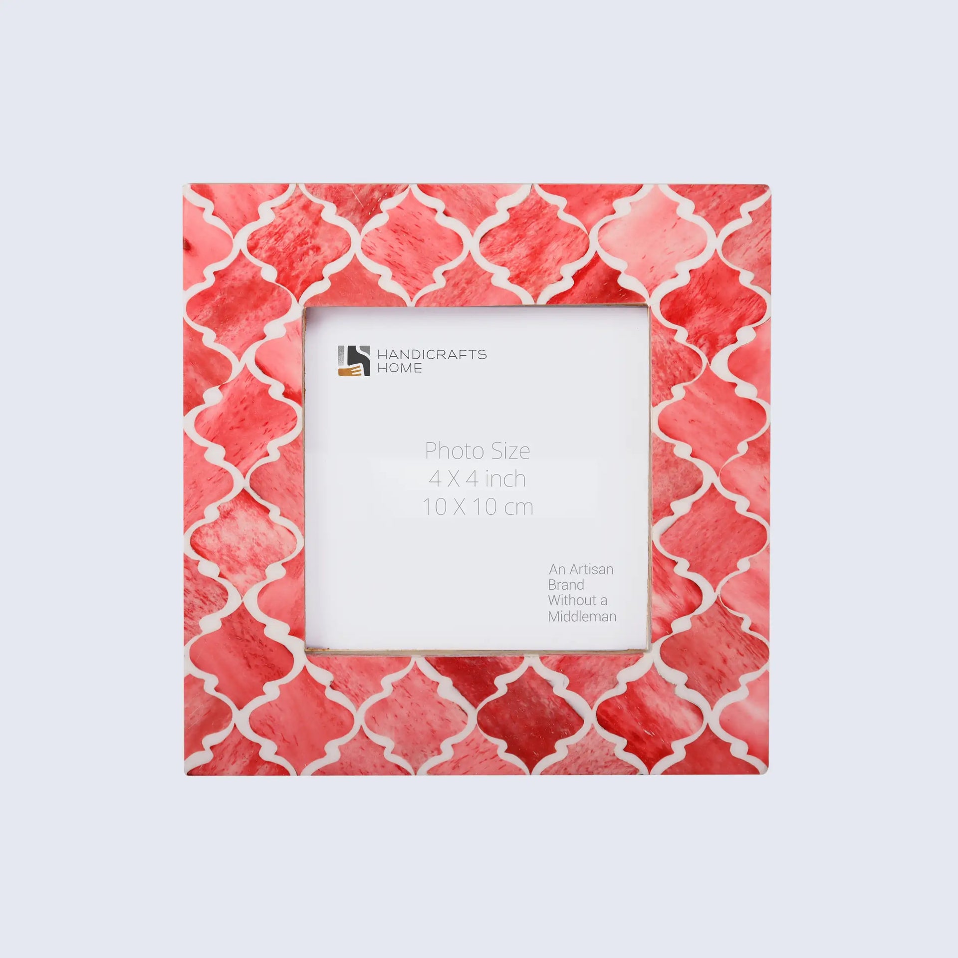 Square Baby Picture Frames Moroccan Pattern Bone & Resin Inlay 4x4 Inch, Red