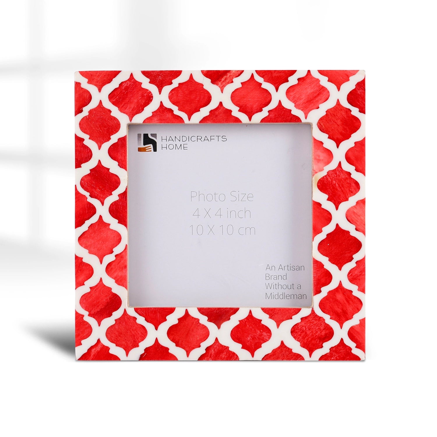 Square Baby Picture Frames Moroccan Pattern Bone & Resin Inlay 4x4 Inch, Red