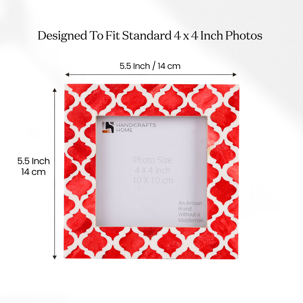 Moroccan Bone & Resin Mini Accent Frame | 4x4 Red & White