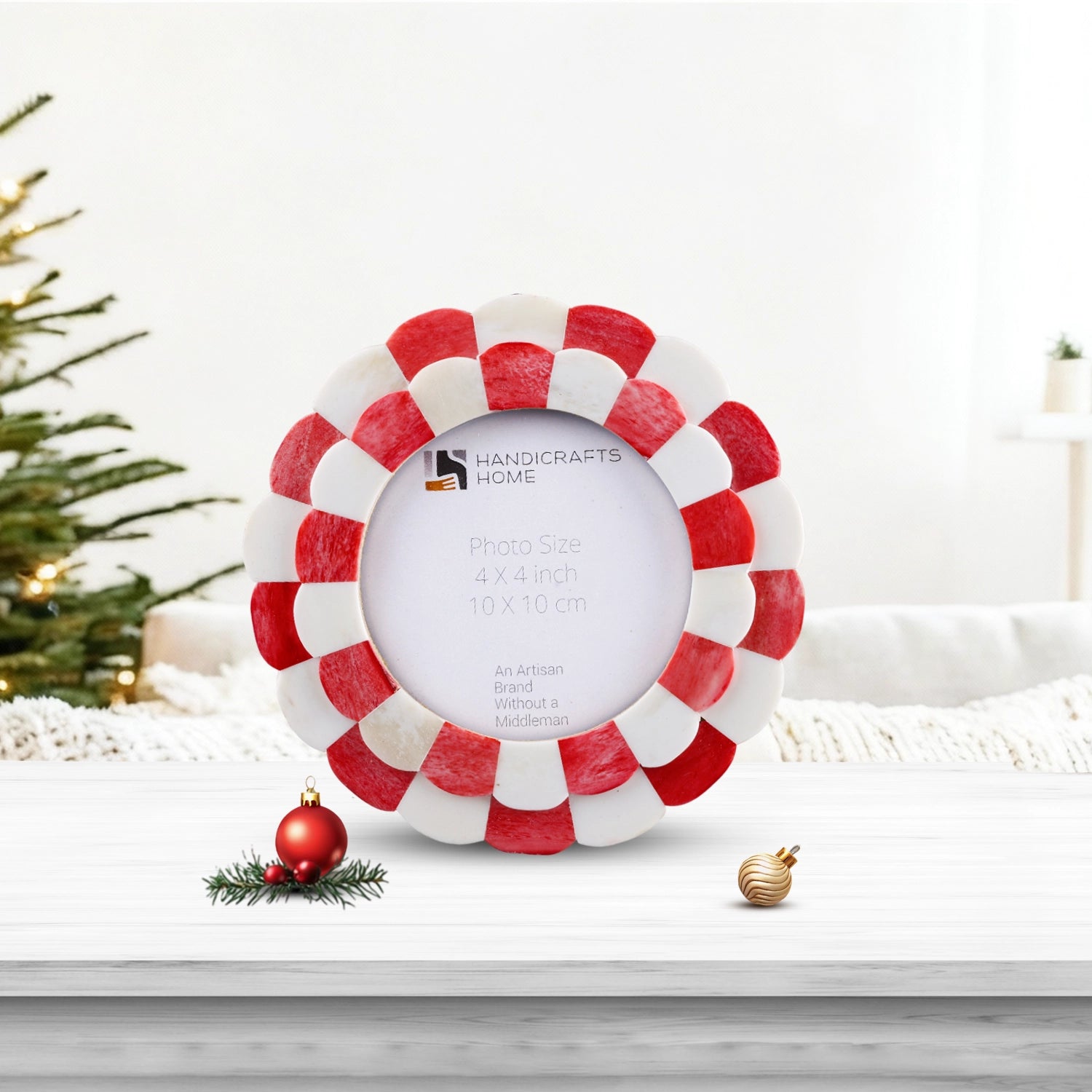 Picture Frames Scalloped Pattern Bone Inlay Collection in 4 sizes, Red