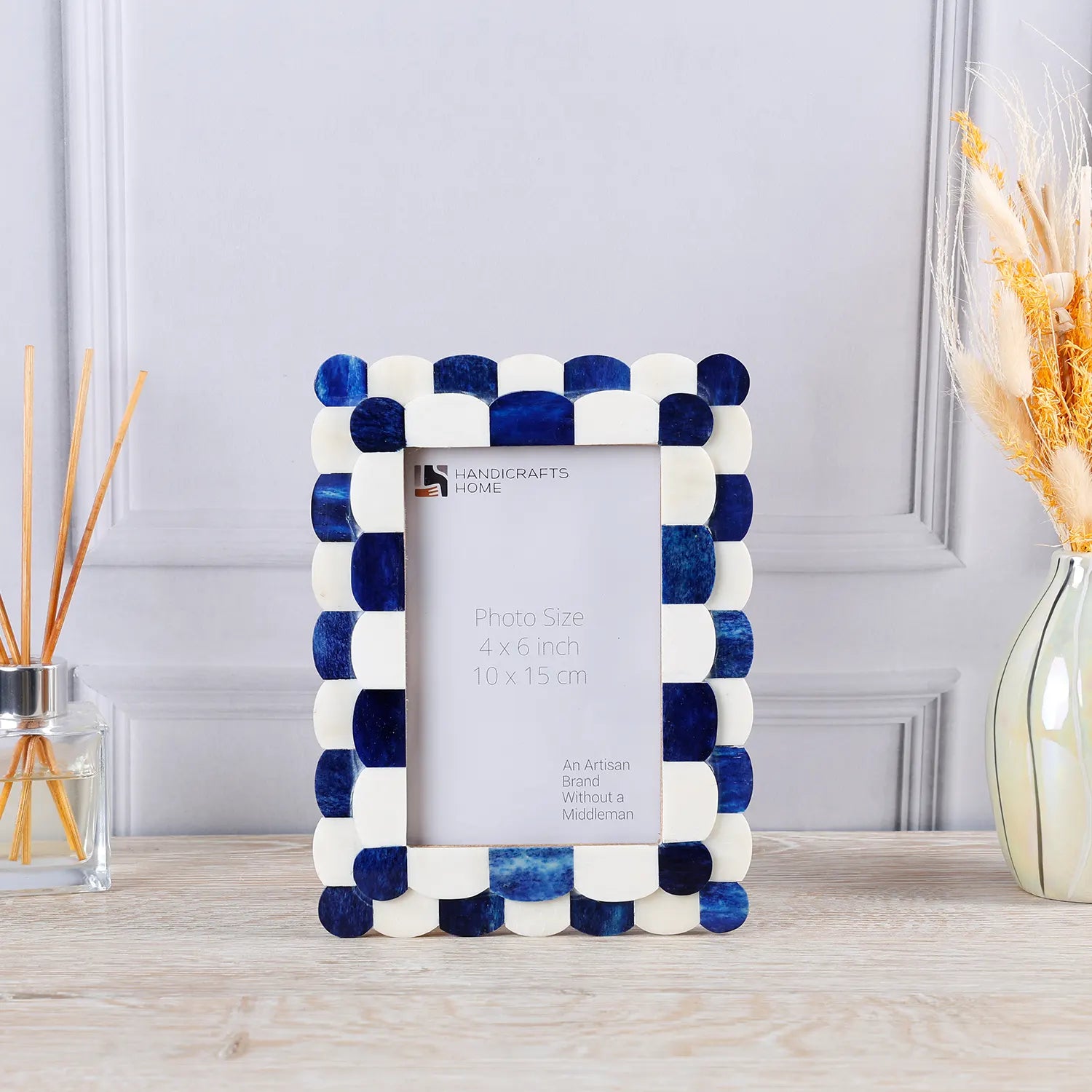 Picture Frames Scalloped Pattern Bone Inlay Collection in 4 sizes, Blue