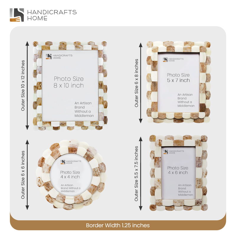 Size Chart for Picture Frames Scalloped Pattern Bone Inlay Collection in 4 sizes, Brown