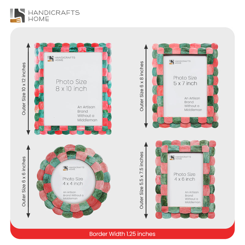 Size Chart for Picture Frames Scalloped Pattern Bone Inlay Collection in 4 sizes, Green & Red