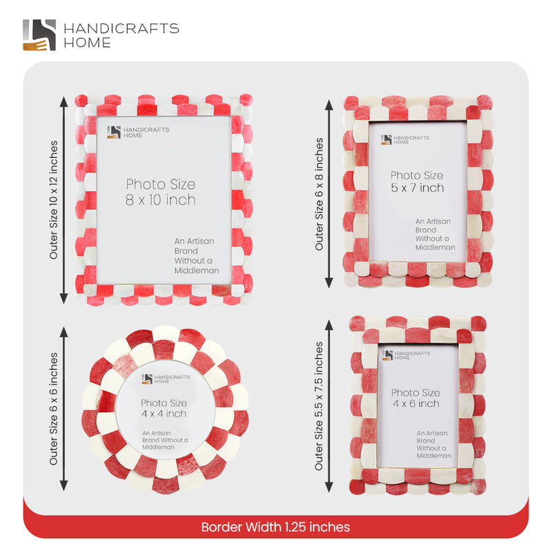 Size Chart for Picture Frames Scalloped Pattern Bone Inlay Collection in 4 sizes, Red