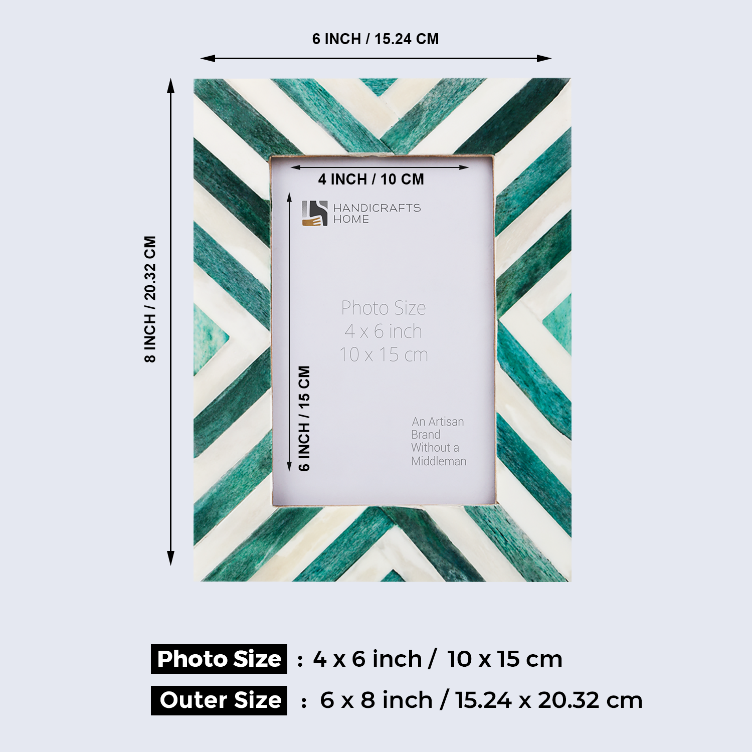 Green White Chevron Bone Inlay Picture Frame 4x6, 1.25" Border Width