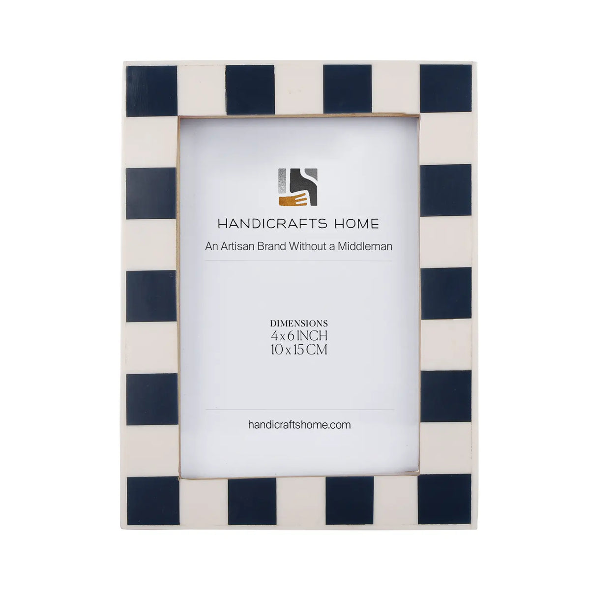 Handmade Checkered Picture Frame - Navy & White Resin Inlay - 4x4 4x6 5x7 8x10, for tabletop or wall display
