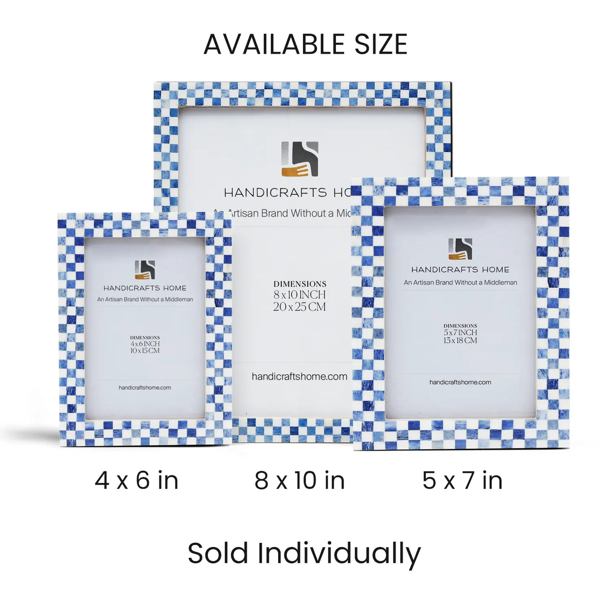 Blue & White Picture Frames | Checkered Bone Inlay | 4x6, 5x7 & 8x10