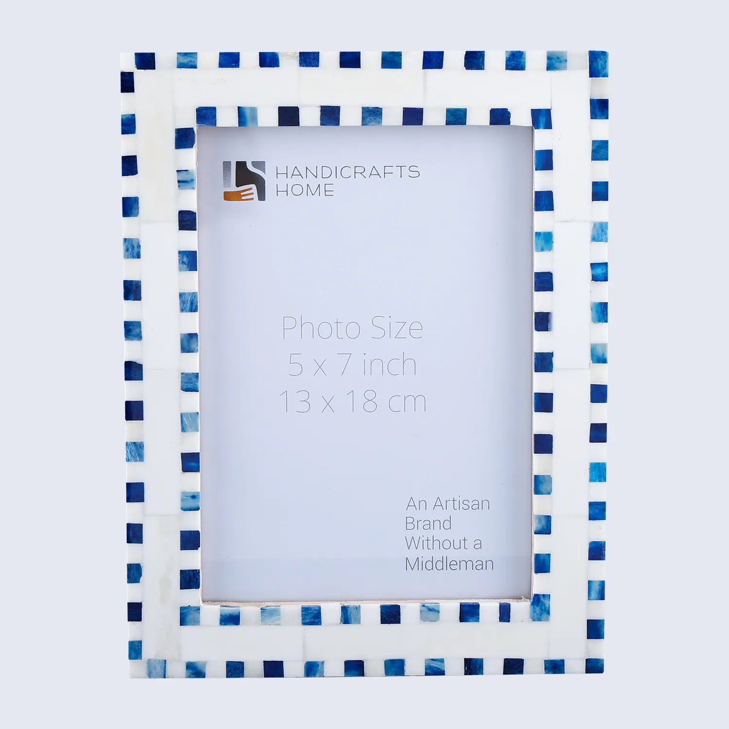 Handmade Bone Inlay Blue Picture Frame - Checkered Pattern in 4x6 & 5x7