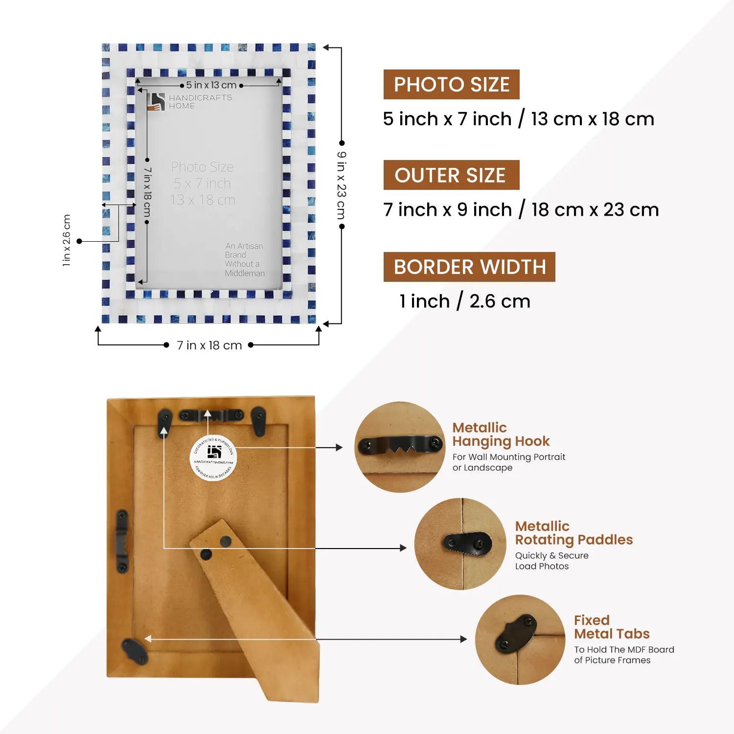 Handmade Bone Inlay Blue Picture Frame - Checkered Pattern in 4x6 & 5x7
