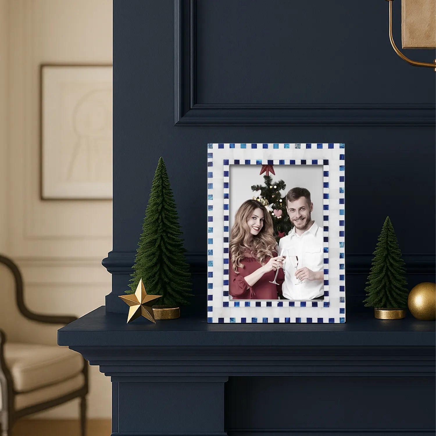 Picture Frame Checkered Collection Bone Inlay Blue in 4x6 & 5x7