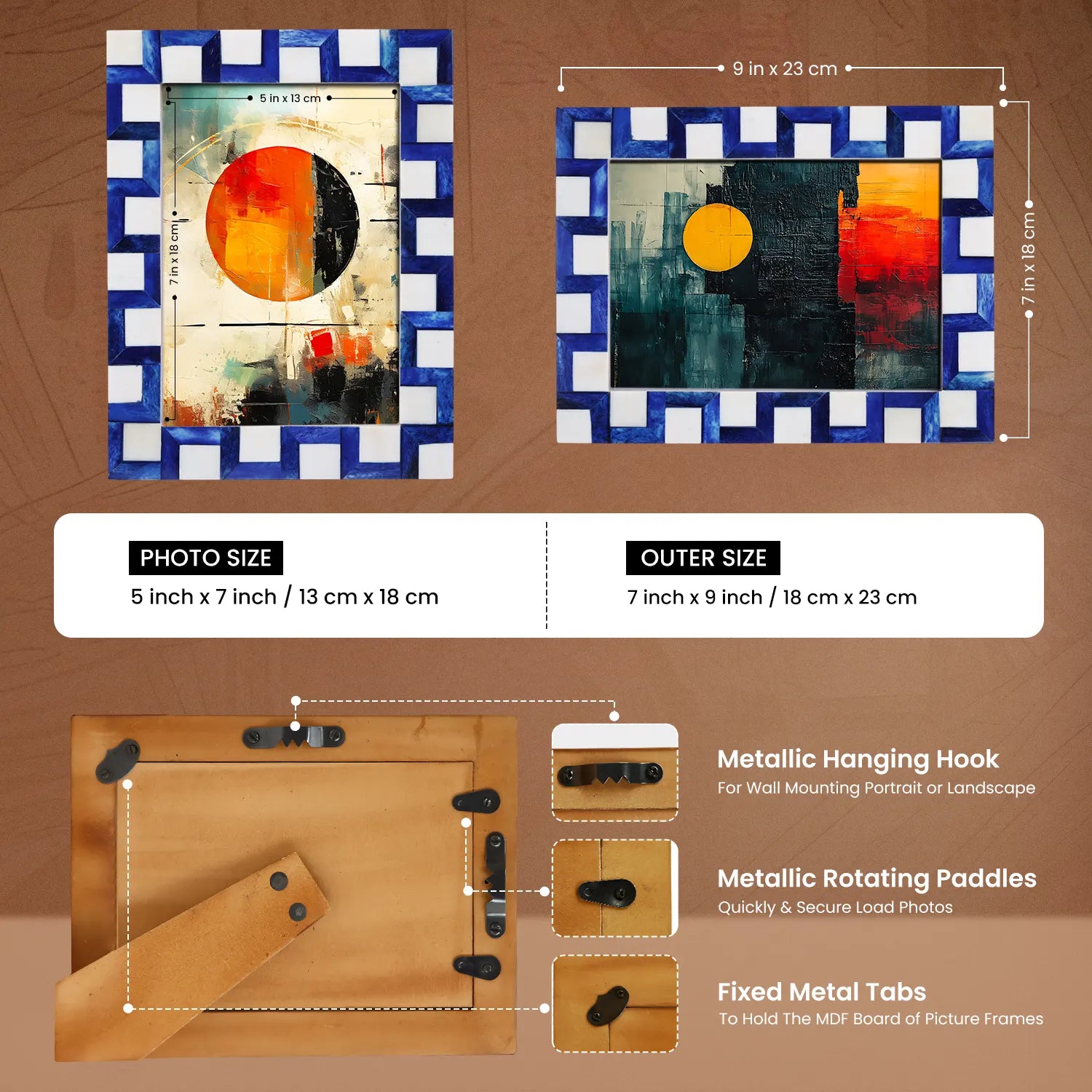 Escher Cube Bone Inlay Picture Frame - Blue & White in 4x6 & 5x7