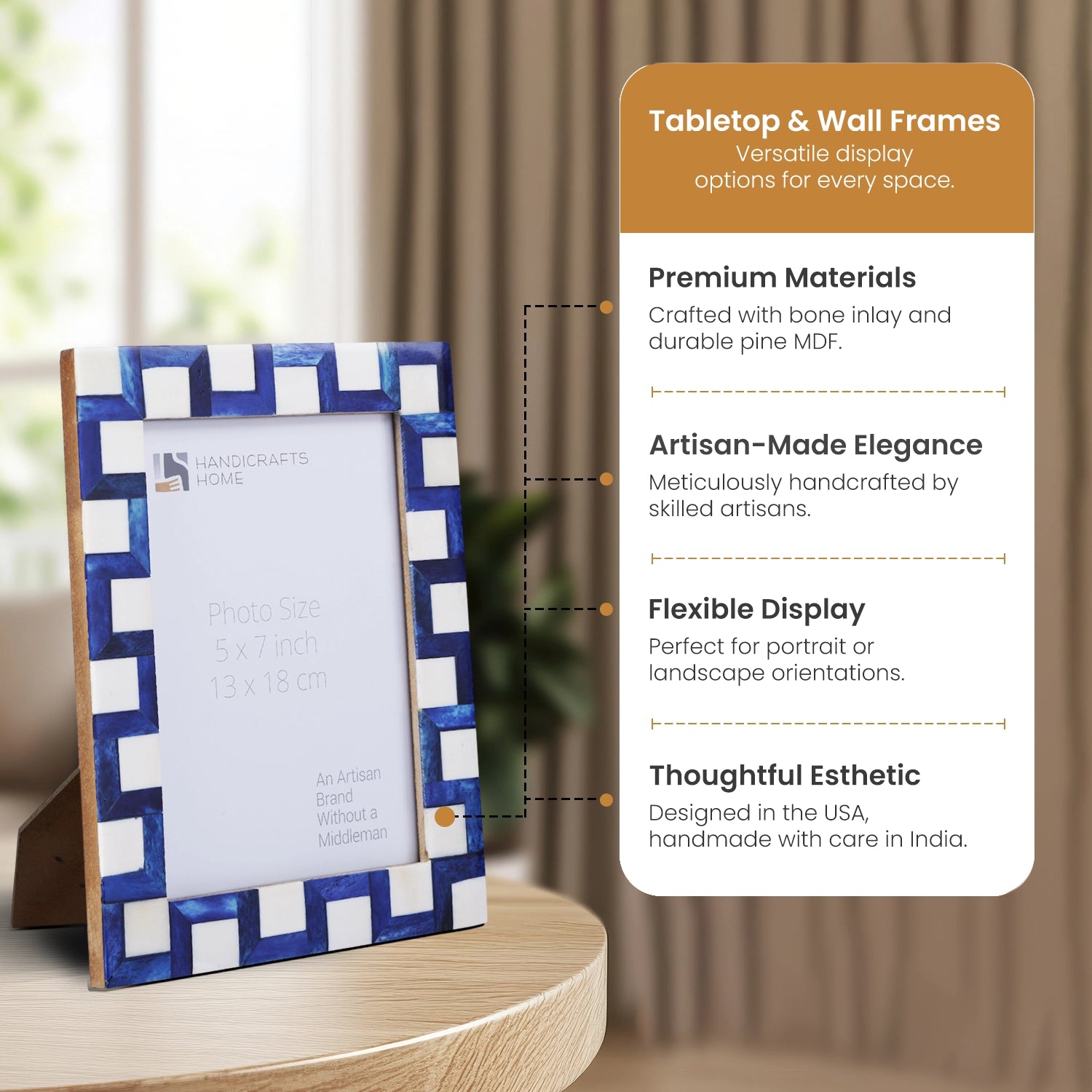 Escher Cube Bone Inlay Picture Frame - Blue & White in 4x6 & 5x7