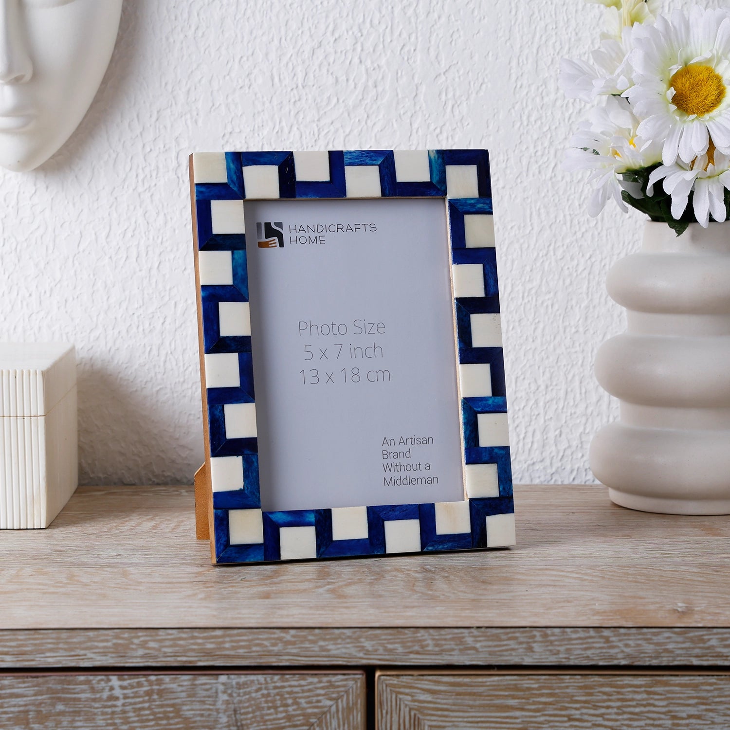 Escher Cube Bone Inlay Picture Frame - Blue & White in 4x6 & 5x7