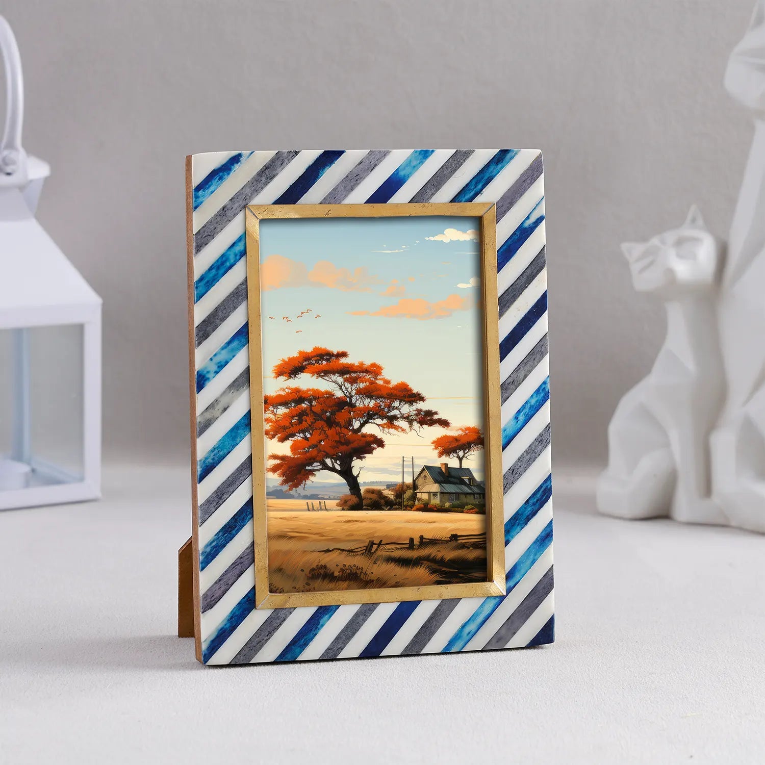 Handmade Bone Inlay, Brass & Wood Picture Frame - 4x6 & 5x7