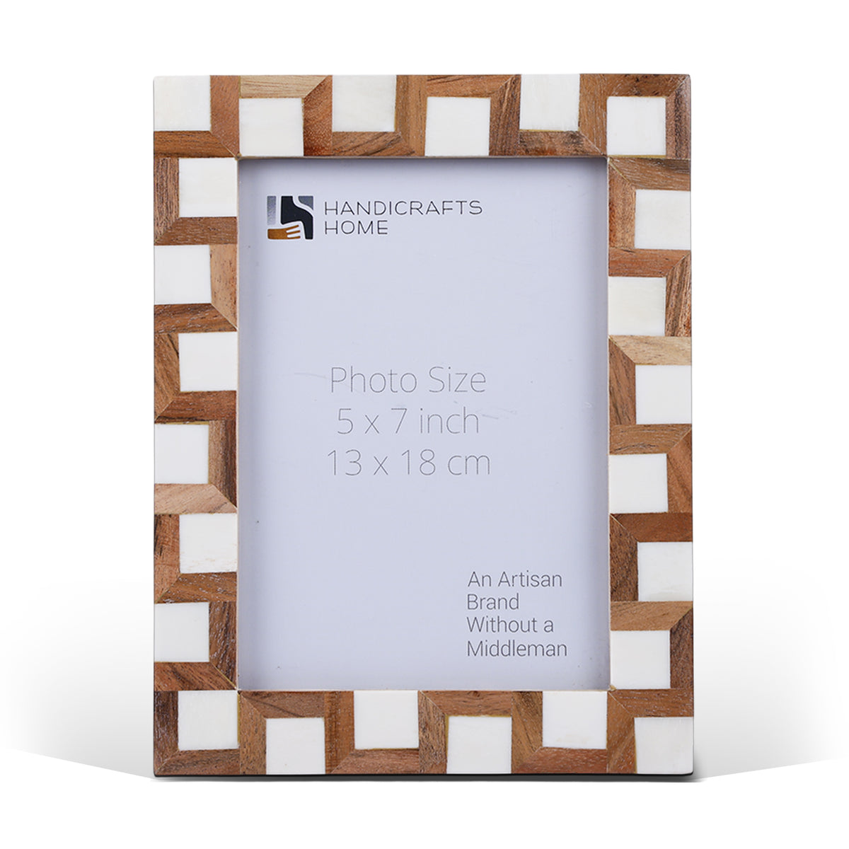 Handmade Brown White Wood & Bone Inlay Interlock Photo Frame, 2 Sizes, for tabletop or wall display