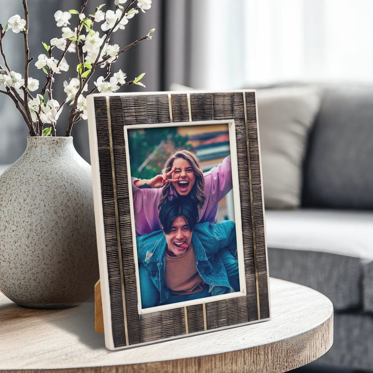 Picture Frame Shagrin Collection Brass, Horn & Resin Inlay Brown in 4x6 & 5x7