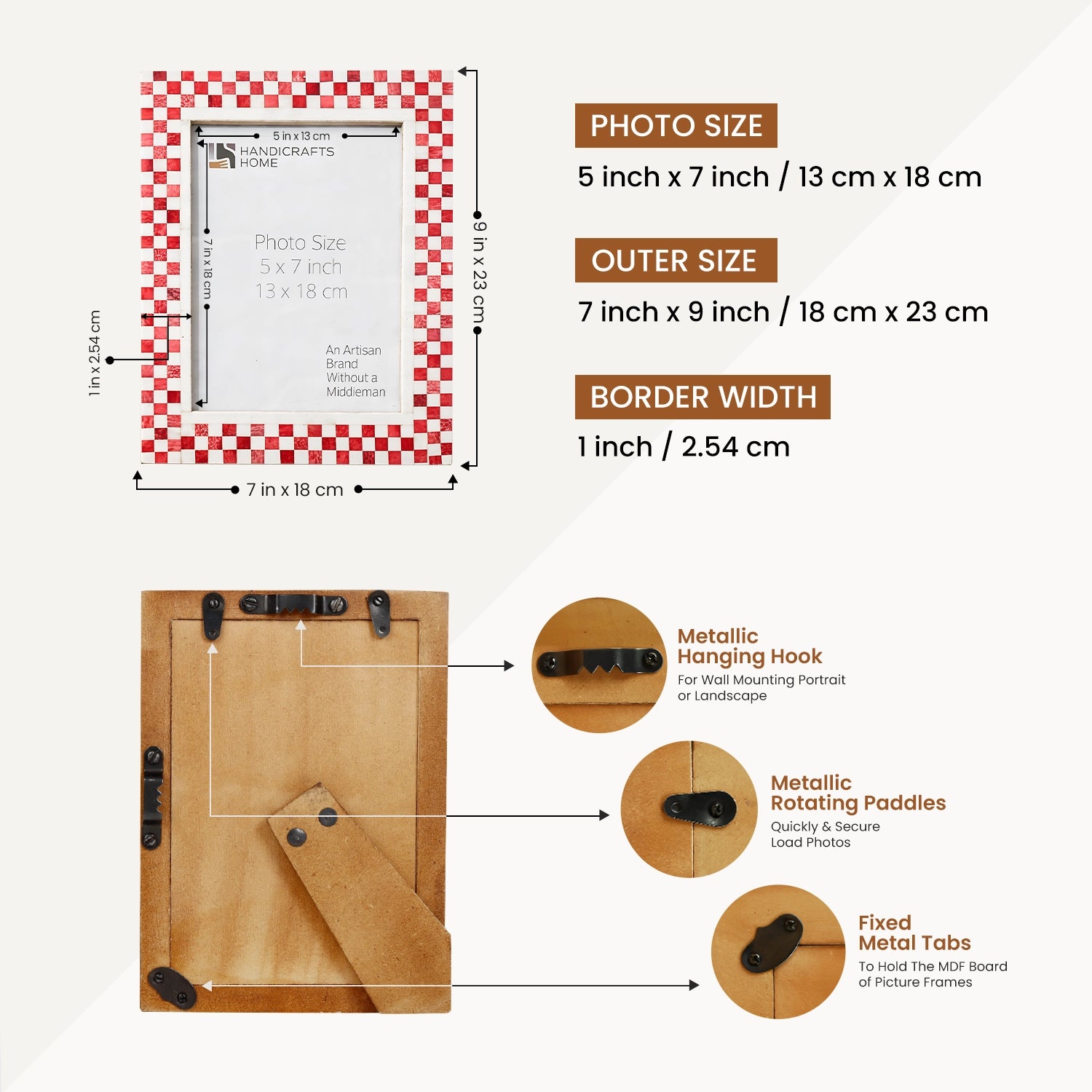 Red White Bone Inlay Checkered Picture Photo Frame , 5x7