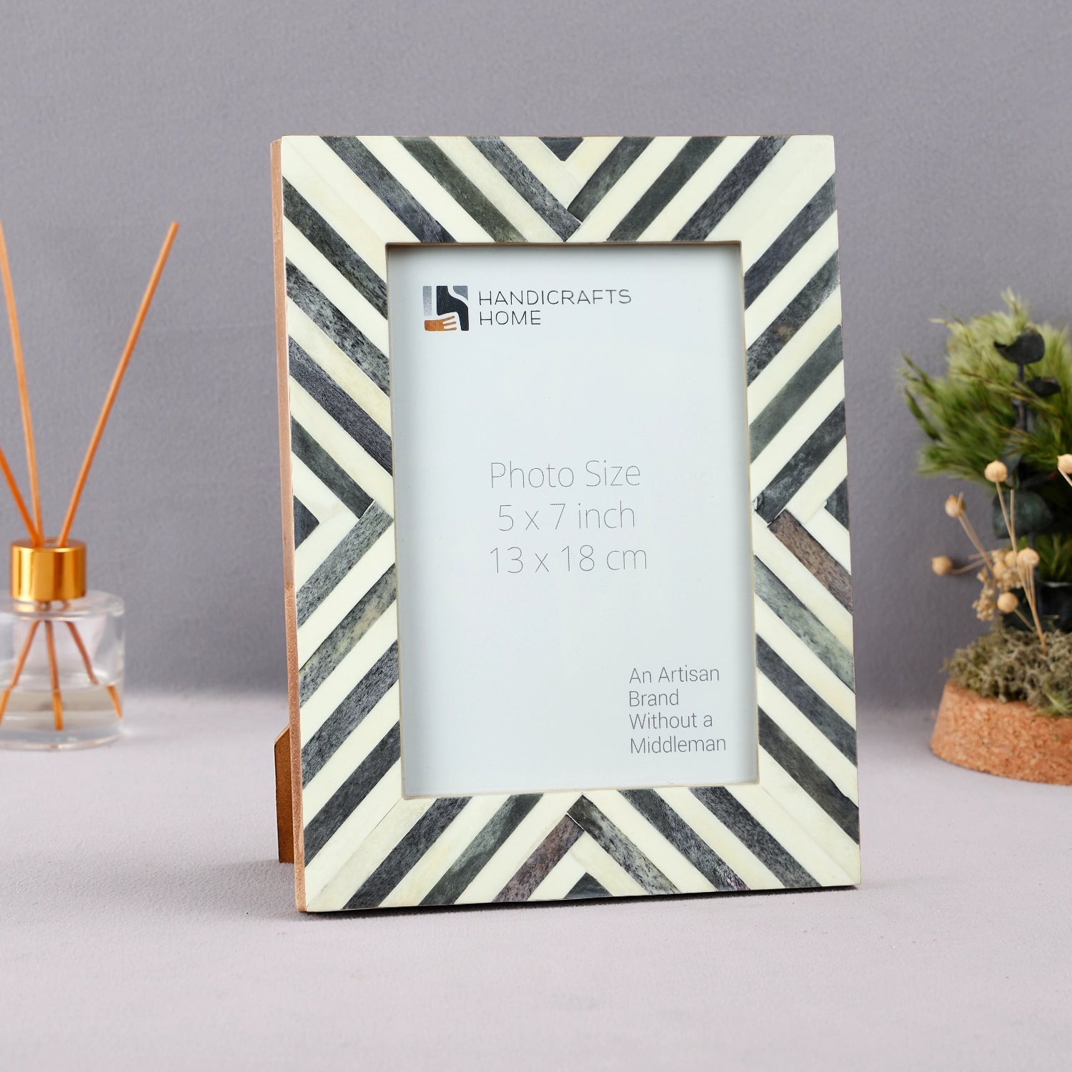Chevron Bone Inlay Picture Frame 4x6 & 5x7, Grey