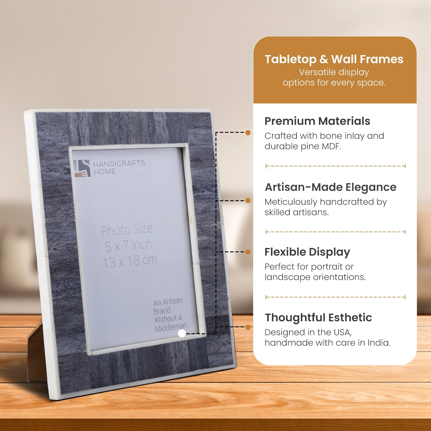 Picture Frame Mosaic Collection Bone Inlay Grey – 4x6 & 5x7"