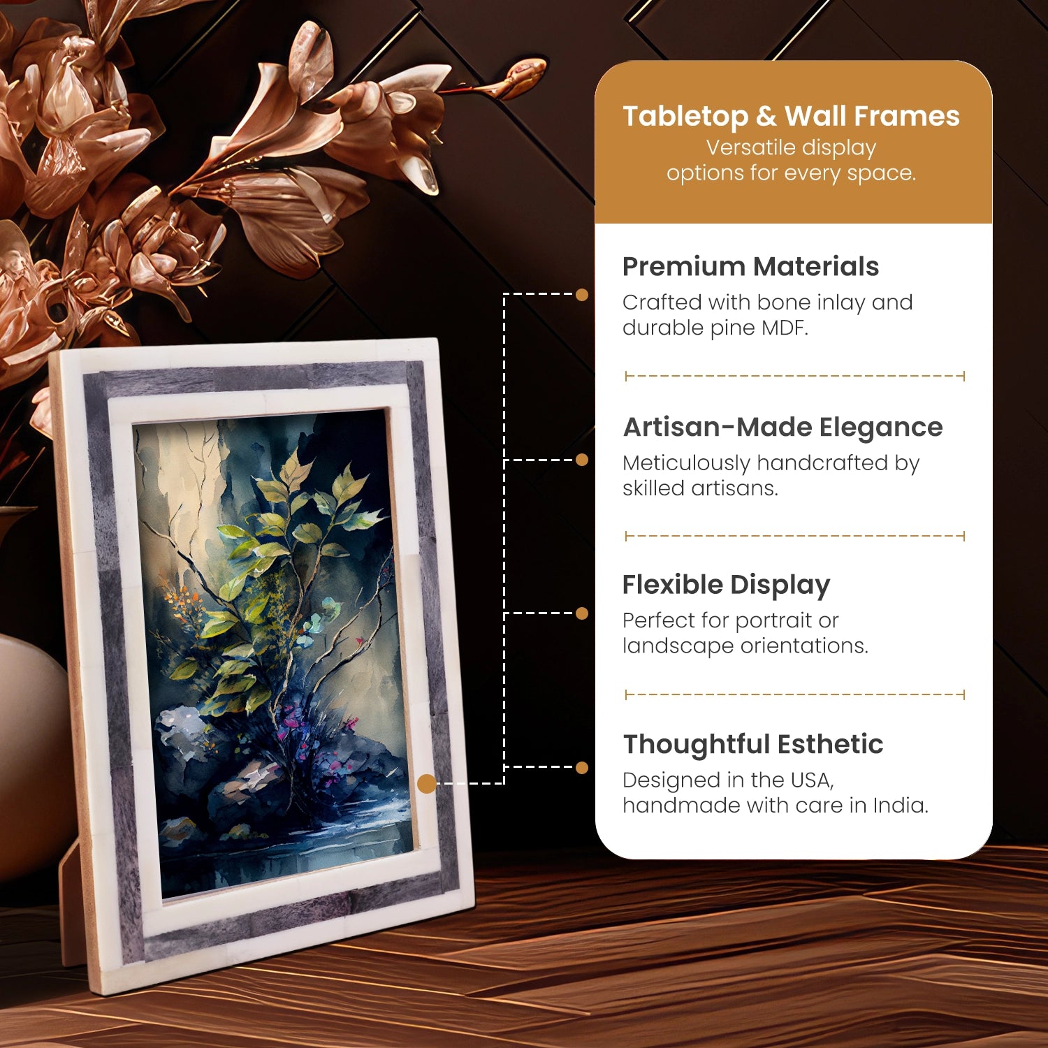 Handmade Bone Inlay White & Grey Picture Frame - 4x6 & 5x7