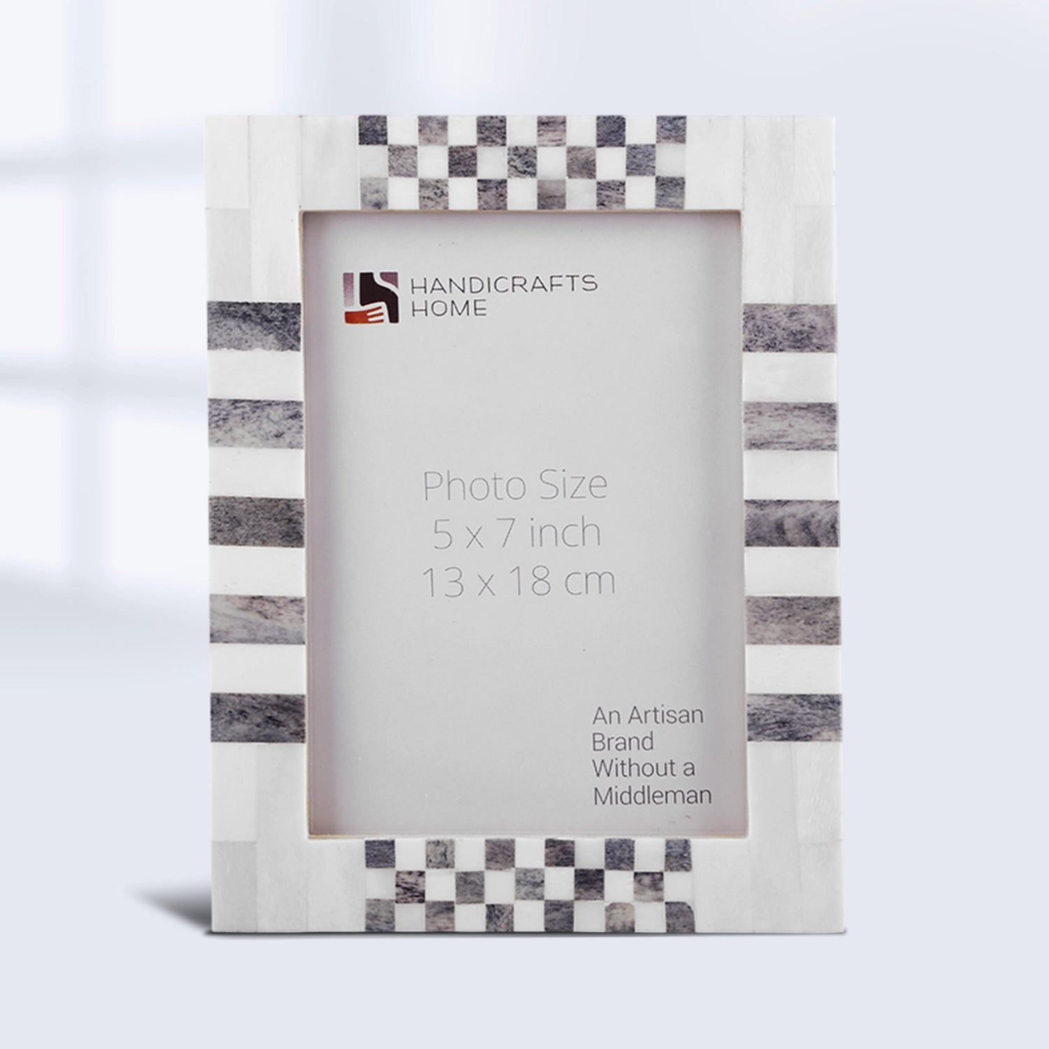 Picture Frame Check Stripe Collection Bone Inlay Grey & White – 2 Sizes