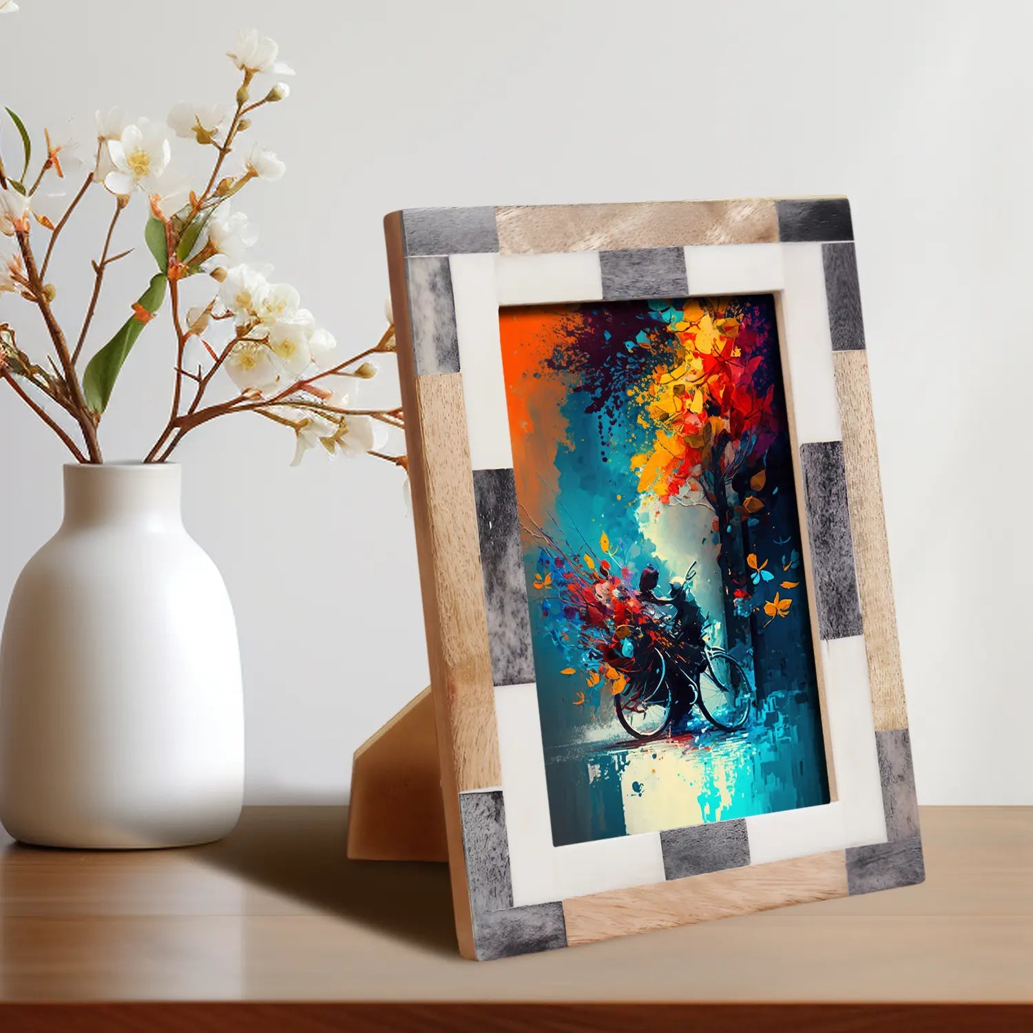 Tile Pattern Bone Inlay Picture frame for Holiday Decor & Gifting - 4x7, 5x7