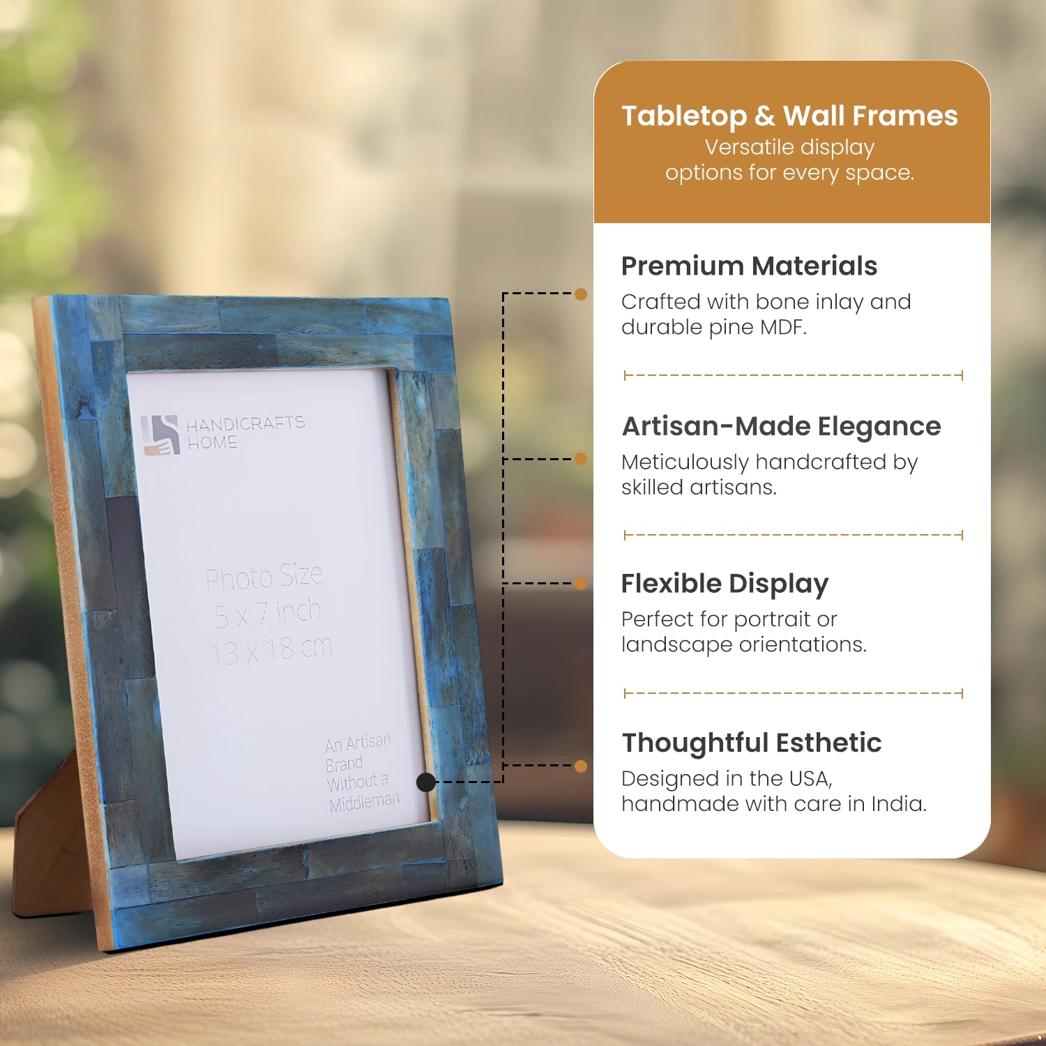 Picture Frames Verdigris Collection Bone Inlay, 5" x 7"