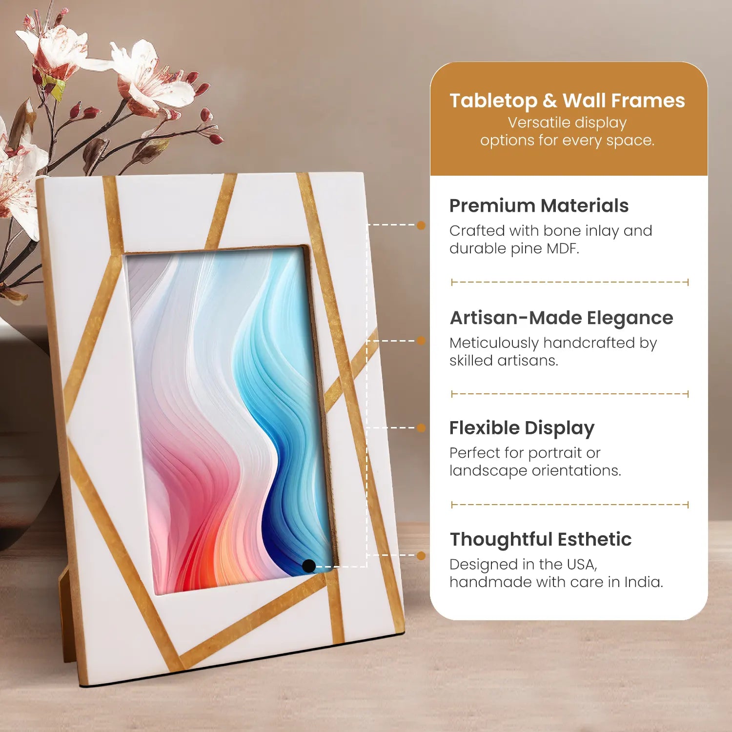 Resin Inlay Picture frame for Holiday Decor & Gifting - White , 4x6, 5x7