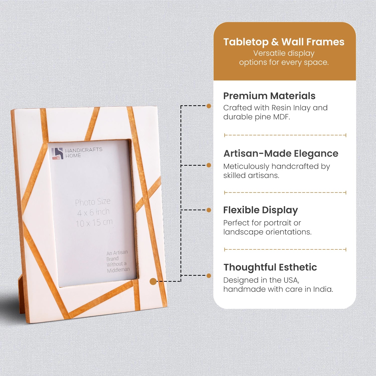 Ivory Amber Angular Line Resin Inlay Picture Frame 4x6 5x7
