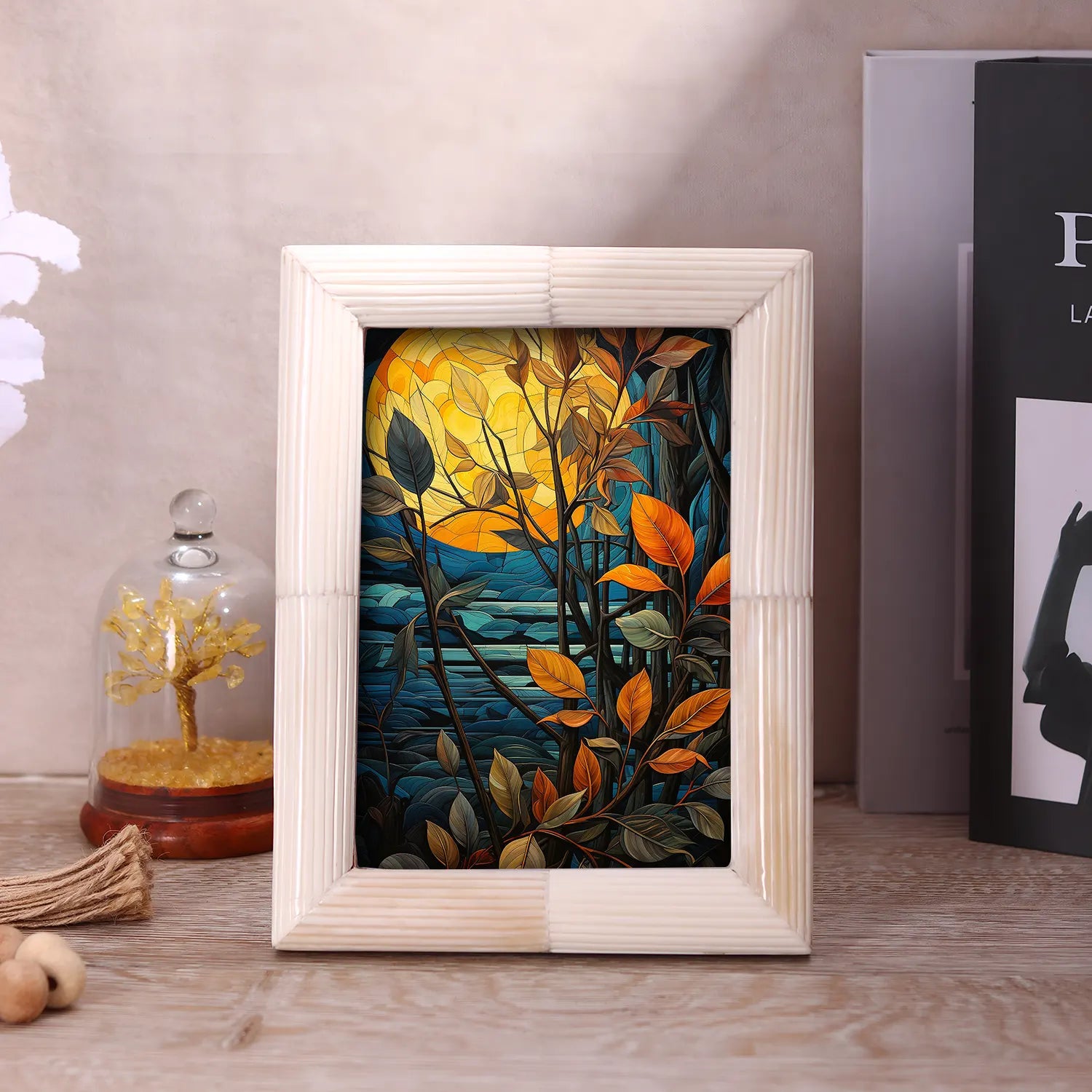 Hand Carved White Bone Inlay Photo Picture Frame in 3 Sizes