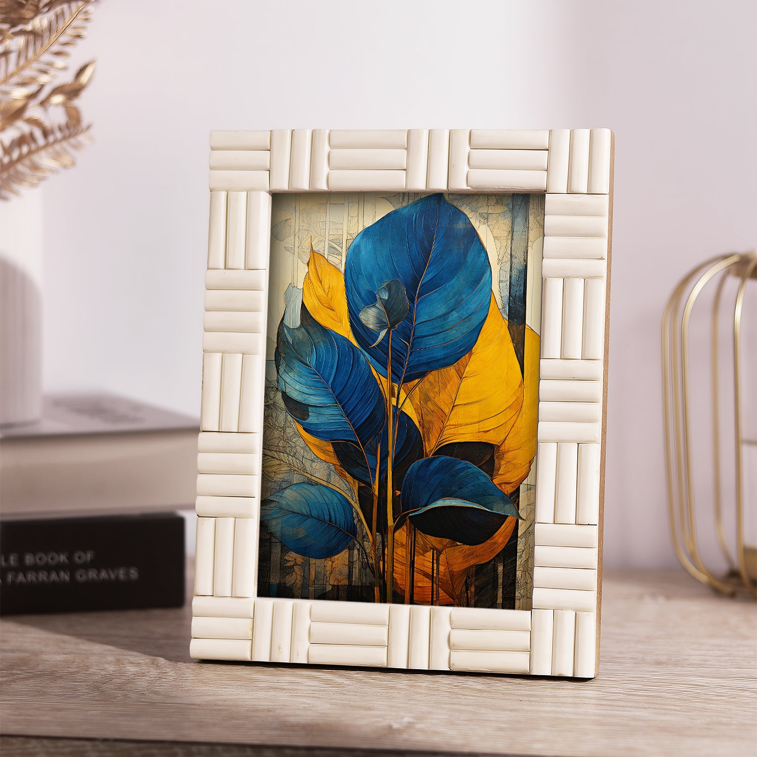 White Bone Brick Pattern Frame 4x6 & 5x7 - Vintage Boho Décor