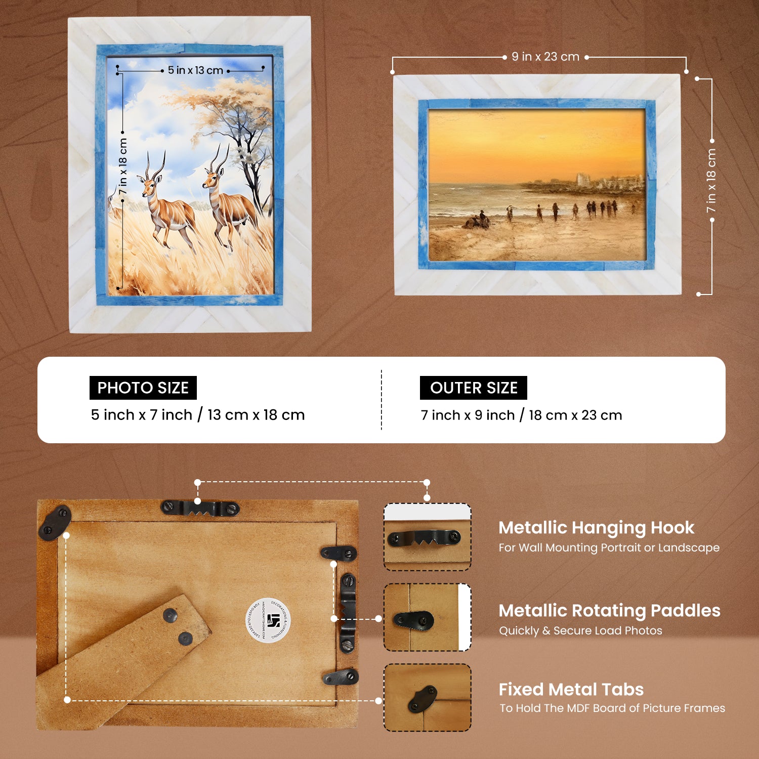 Coastal Chevron Blue & White Picture Frame - Bone Inlay in 4x6 & 5x7