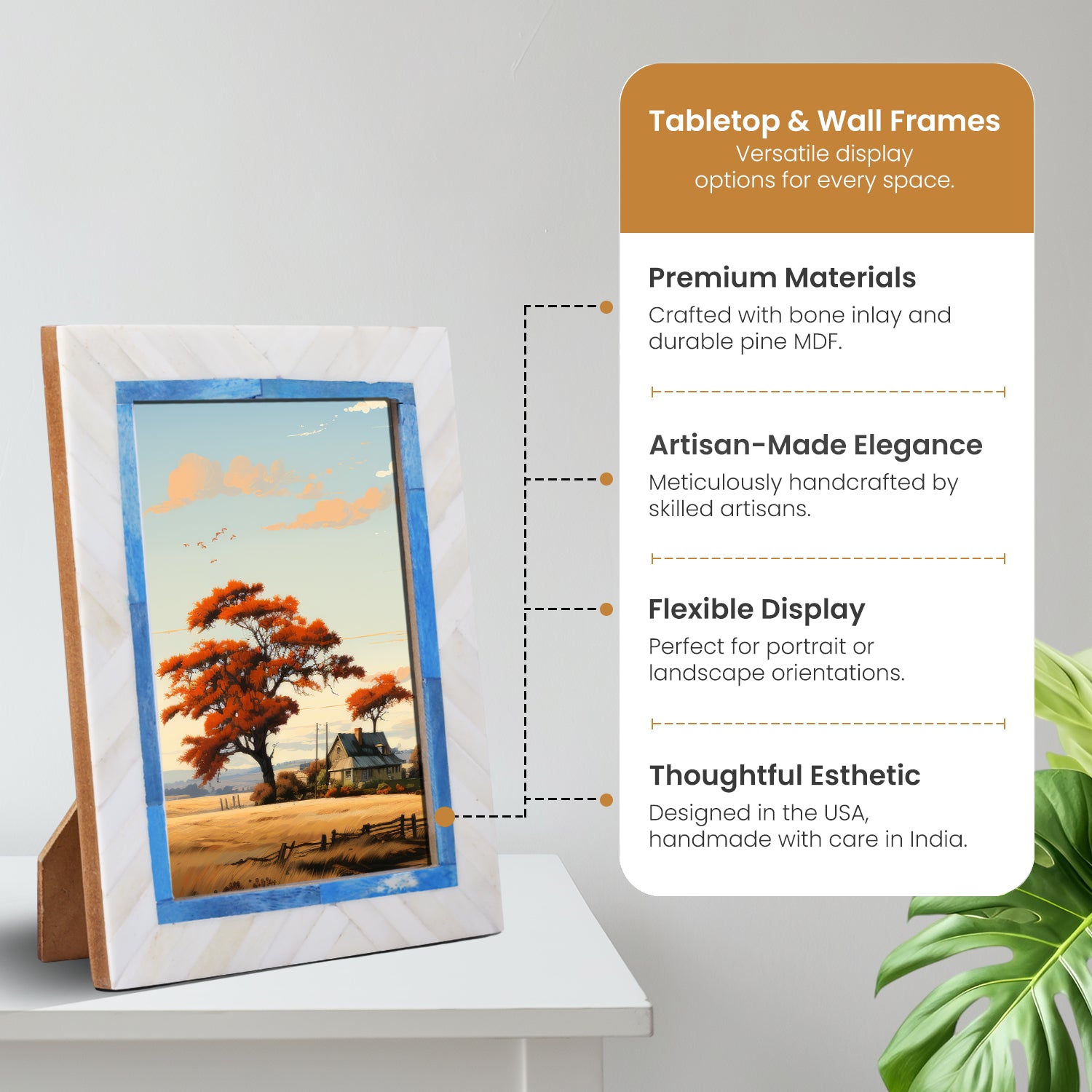 Coastal Chevron Blue & White Picture Frame - Bone Inlay in 4x6 & 5x7