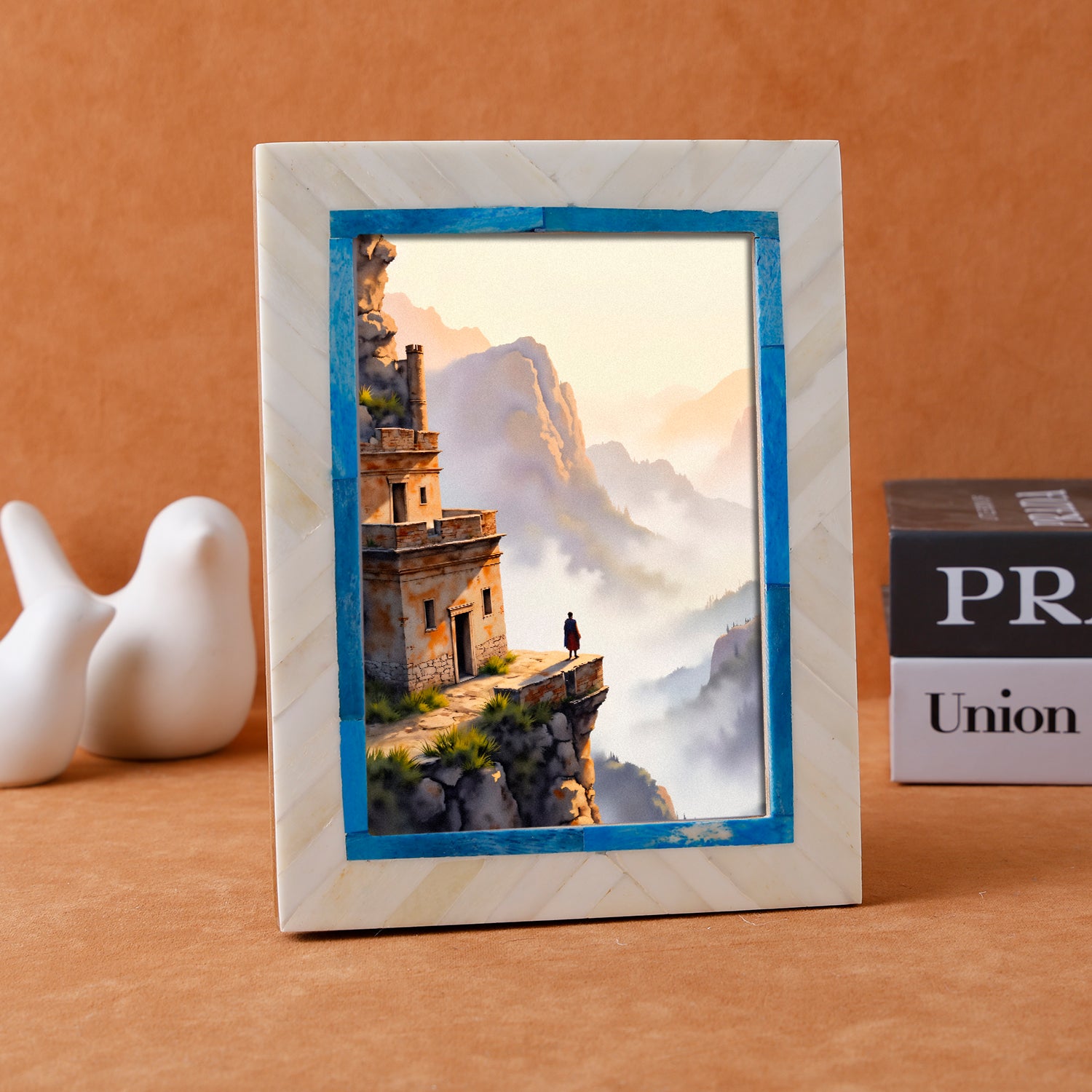 Coastal Chevron Blue & White Picture Frame - Bone Inlay in 4x6 & 5x7