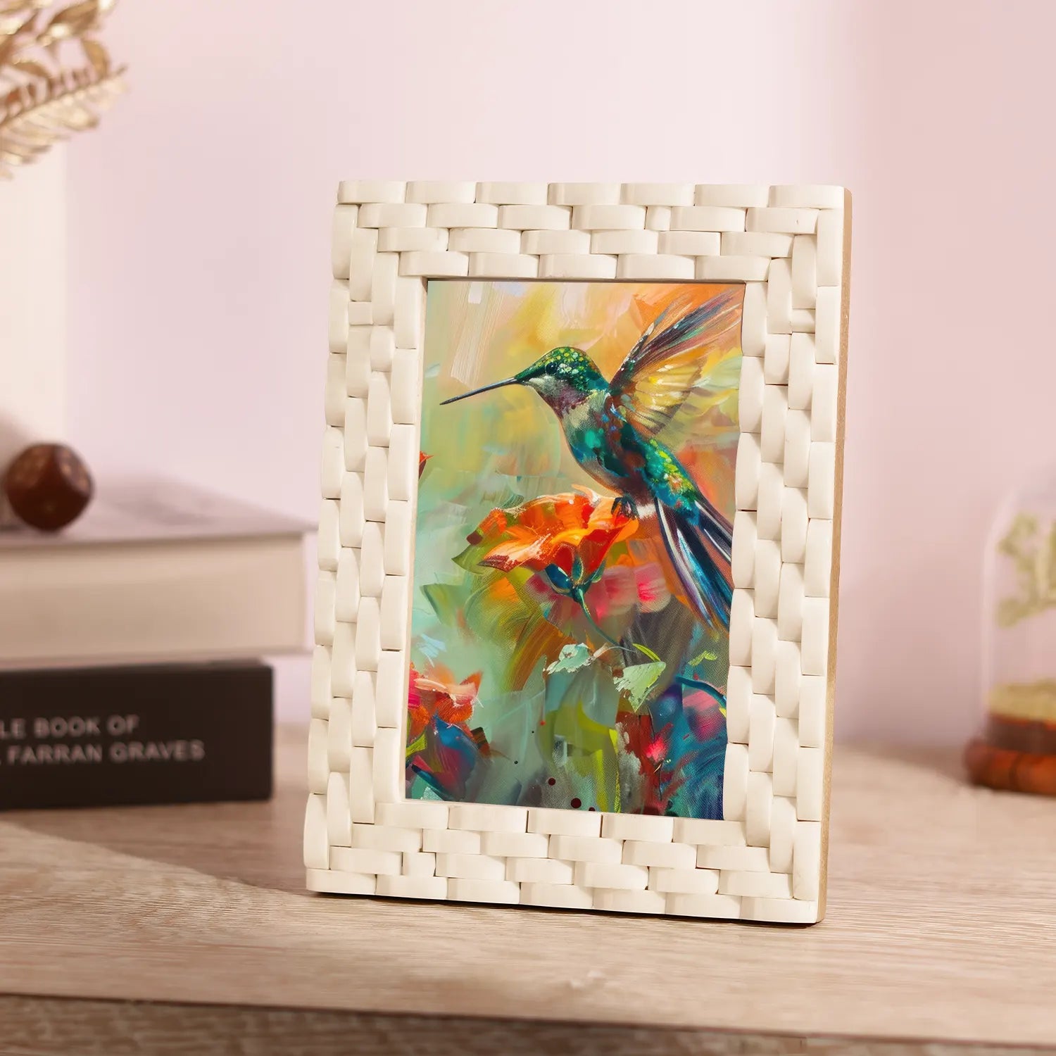 Handmade White Weave Pattern Photo Picture Frame- 4x6 & 5x7