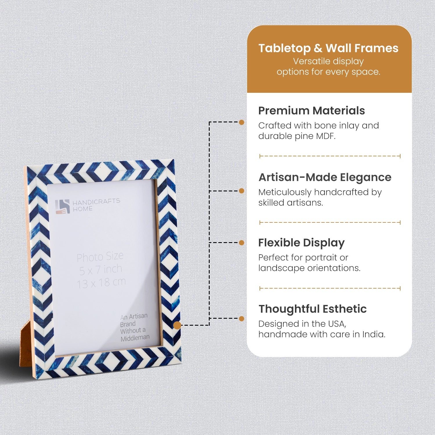 Picture Frame Taj Pattern Collection Bone Inlay Blue 4 Sizes