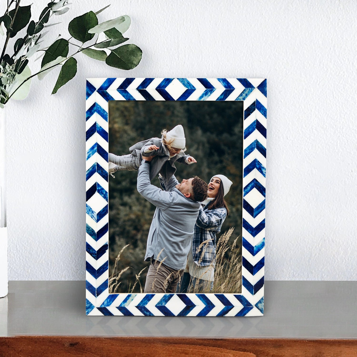 Picture Frames Taj Pattern Bone Inlay Collection in 4 Sizes, Blue