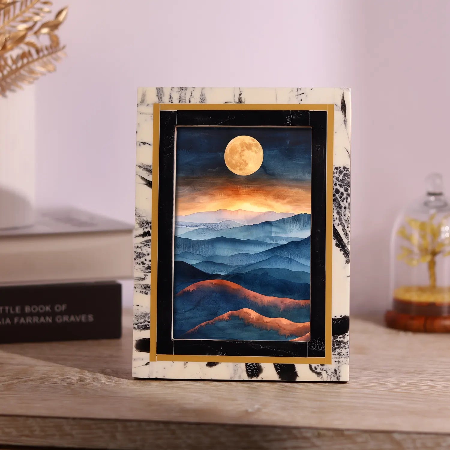 Picture Frame Abstract Ink Collection Brass & Resin Inlay Black – 4x6, 5x7