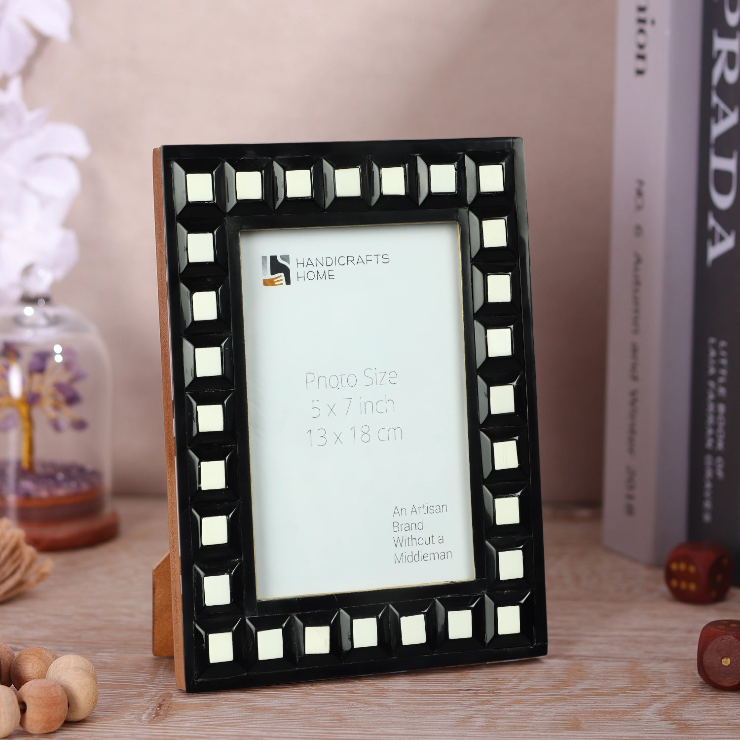 Black & White Square Resin Inlay Photo Frame - 5x7