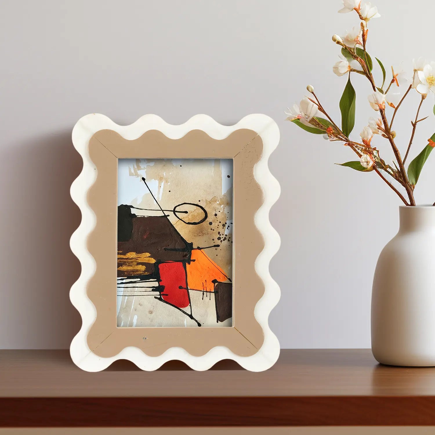 Wave Scallop Picture Frame Brown & White - 4x6 & 5x7