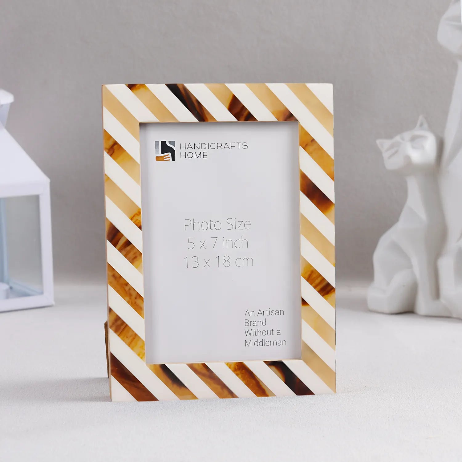 Bone & Resin Inlay Brown & White Striped Pattern Picture Frame
