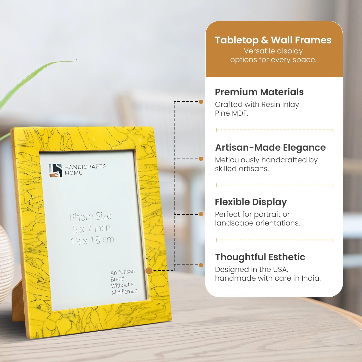 Picture Frames Handmade Yellow Collection Resin Inlay Yellow 5x7"