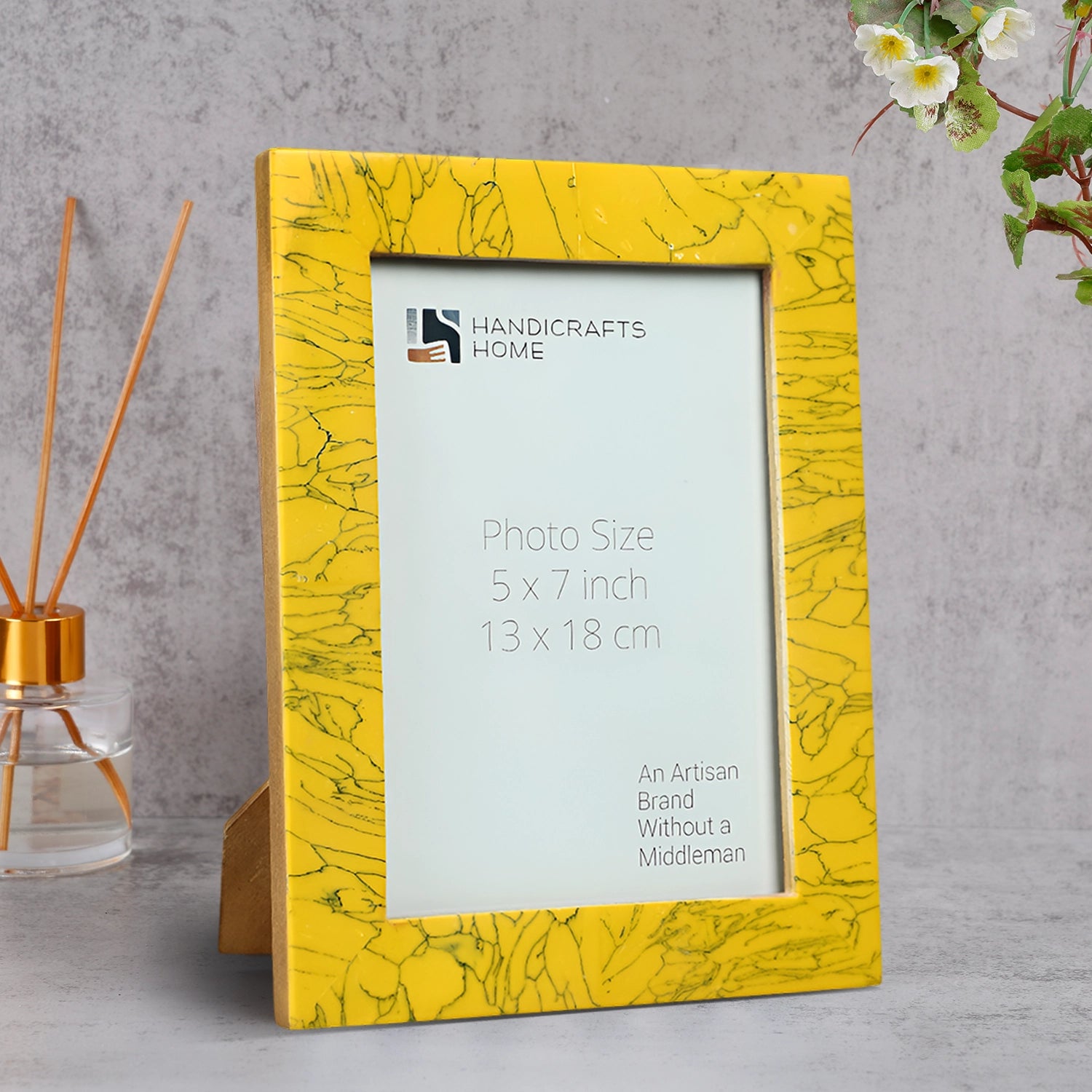 Resin Inlay Handmade Yellow Picture Frame for Wall & Tabletop - 5x7