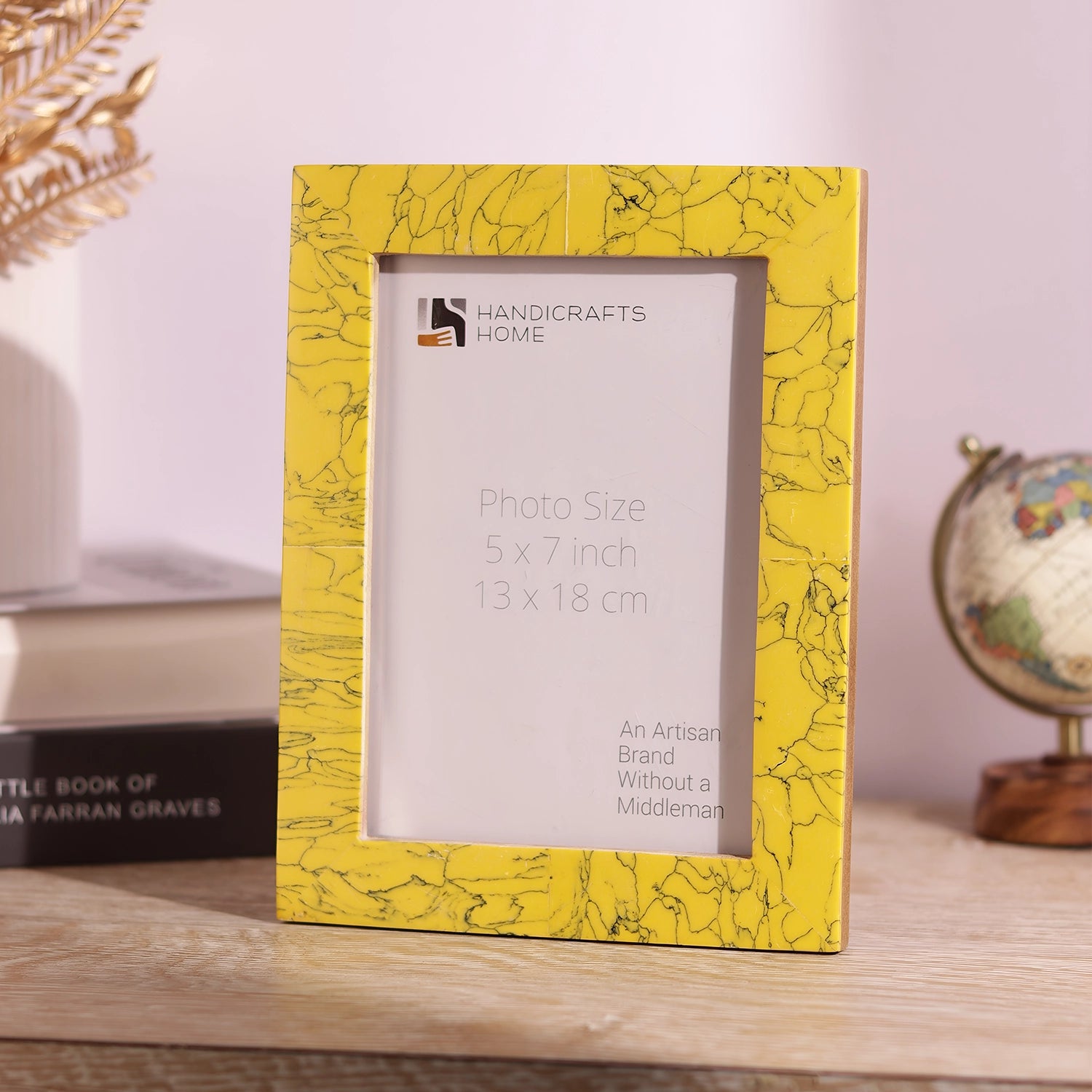 Resin Inlay Handmade Yellow Picture Frame for Wall & Tabletop - 5x7