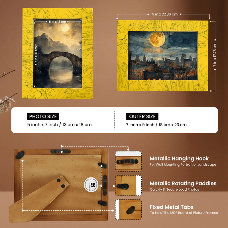 Size Chart for Resin Inlay Handmade Yellow Picture Frame for Wall & Tabletop - 5x7