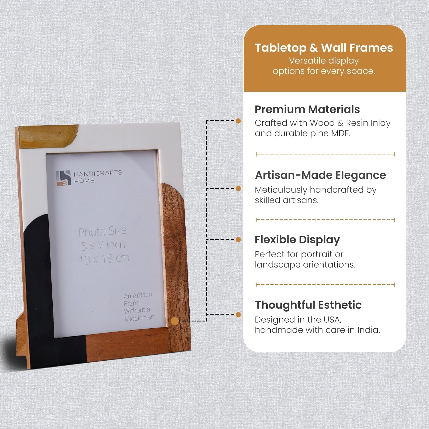 Picture Frame Abstract Block Collection Resin, Wood & Brass – 4x6 & 5x7"